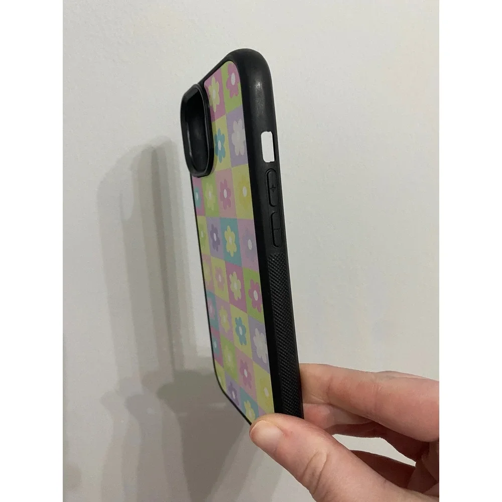 iPhone 15 Phone Case iPhone 15 Multicolor Pastel Floral Checkerboard Retro